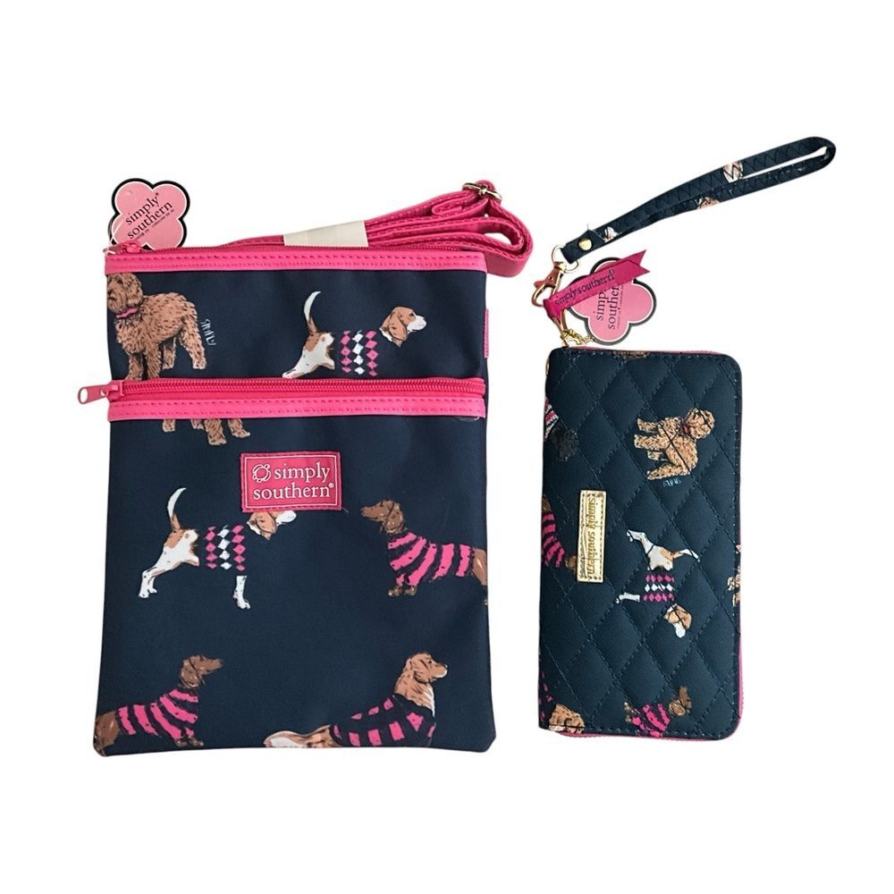 Simply Southern Dog Crossbody & Zip Around Wallet Navy and Pink - Picture 2 of 11
